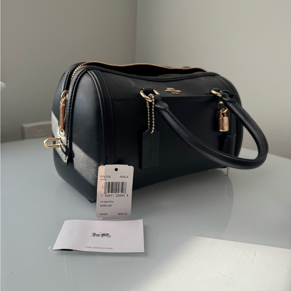 Coach Black Boston Bag Satchel with Gold Accents Turnlock / kisslock + key charm - Picture 12 of 14